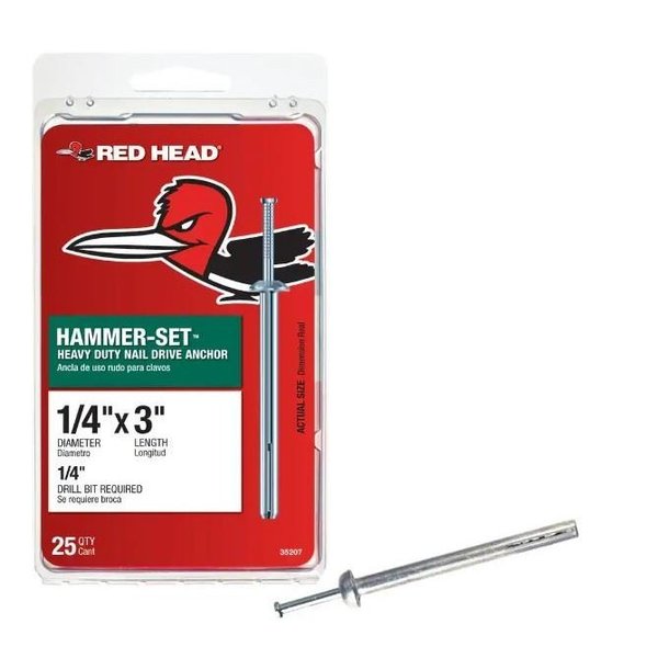 Redhead Nail Drive Anchor, 1/4" Dia., 3" L, Steel Zinc Plated, 25 PK 35207